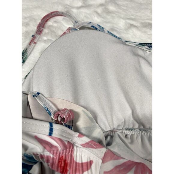 Bikini Top Size Medium Floral White Ruffled Tie Back 3443 Beach Pool - Picture 10 of 14